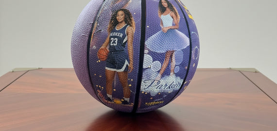 Basketball with a personalized design   with Senior and sports photos