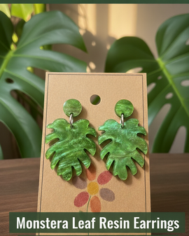Monstera Leaf Earrings - Green