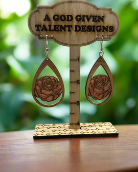 Wooden Rose Earrings