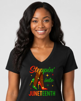 Steppin' Into Juneteenth V-Neck Tee