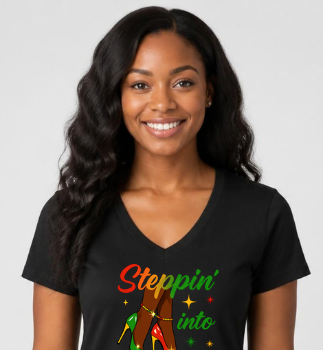 Steppin' Into Juneteenth V-Neck Tee