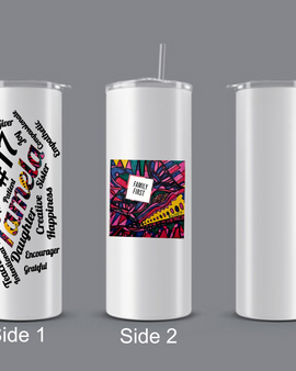 Remembering Tamela: Commemorative White Tumbler Featuring Her Art