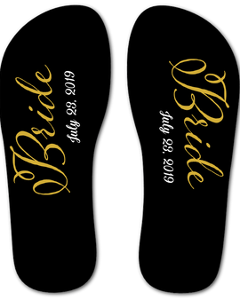 Bride Flip Flops (Black and Gold)