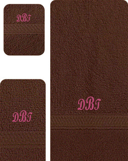 Monogram 3 Piece Dark Brown Towel Set