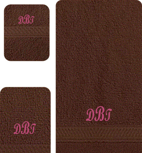 Monogram 3 Piece Dark Brown Towel Set