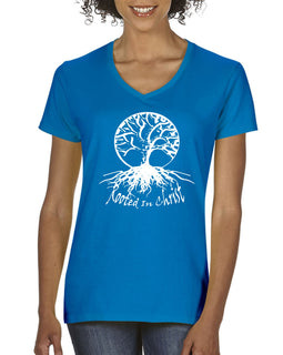 Rooted In Christ Ladies V-Neck T-shirt